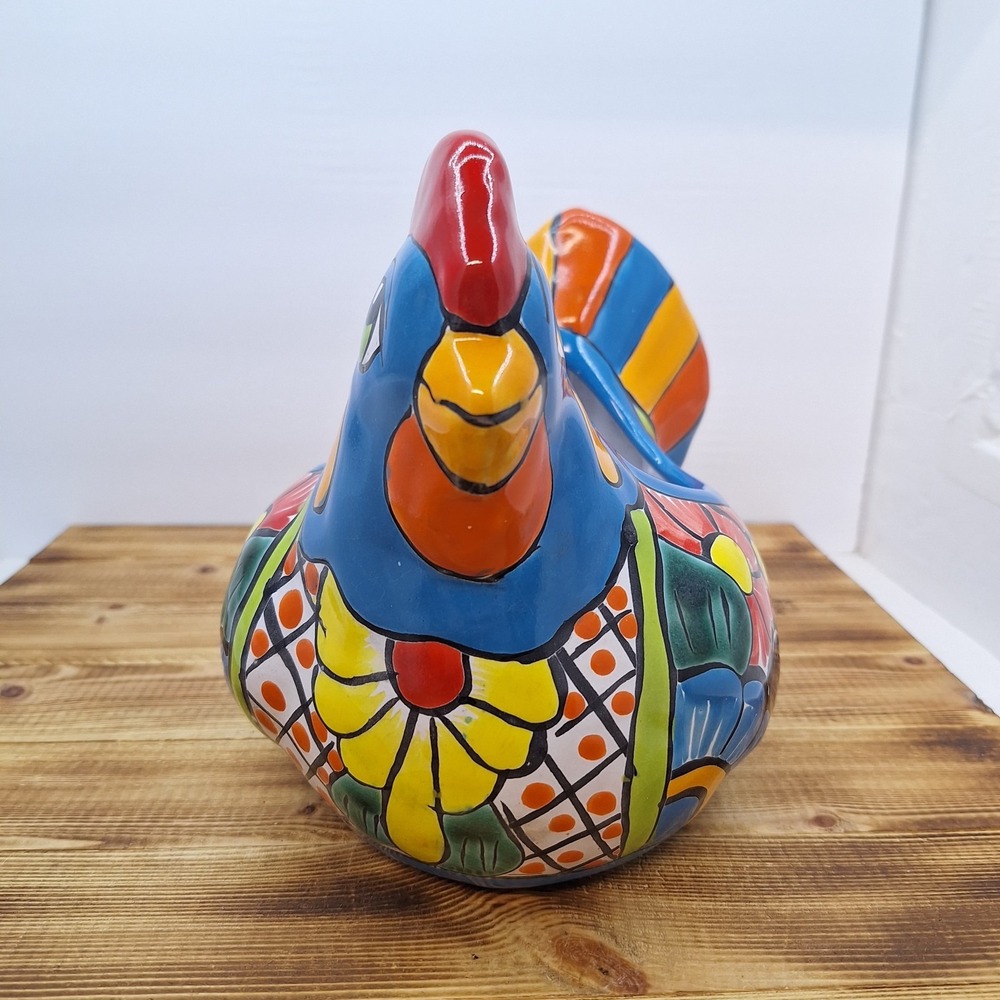 Beautiful Talavera Mexican Chicken Pottery Planter Colorful - Picture 3 of 11
